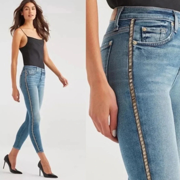 7 For All Mankind Luxe Vintage Skinny Jeans With Metallic Chevron Stripe Size 26 - Picture 12 of 12